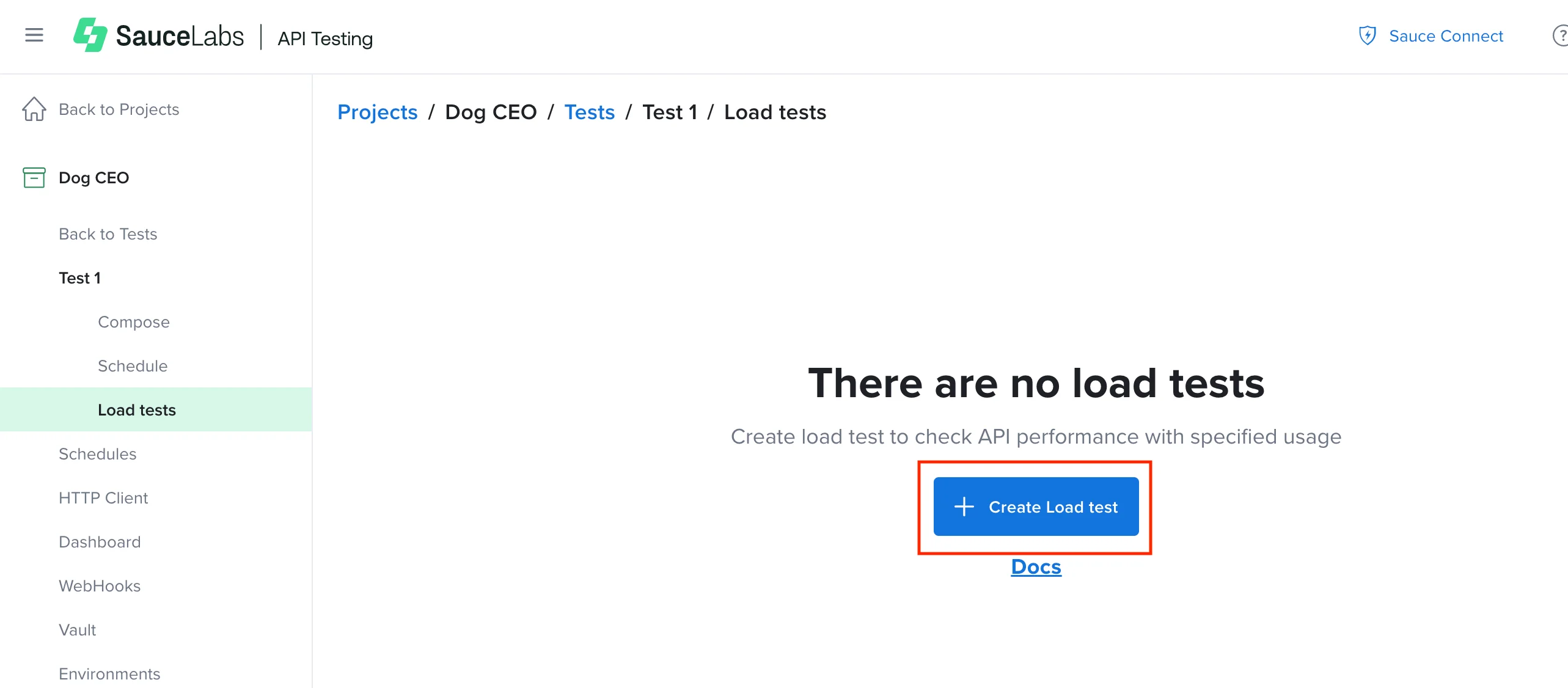 The Create Load test button