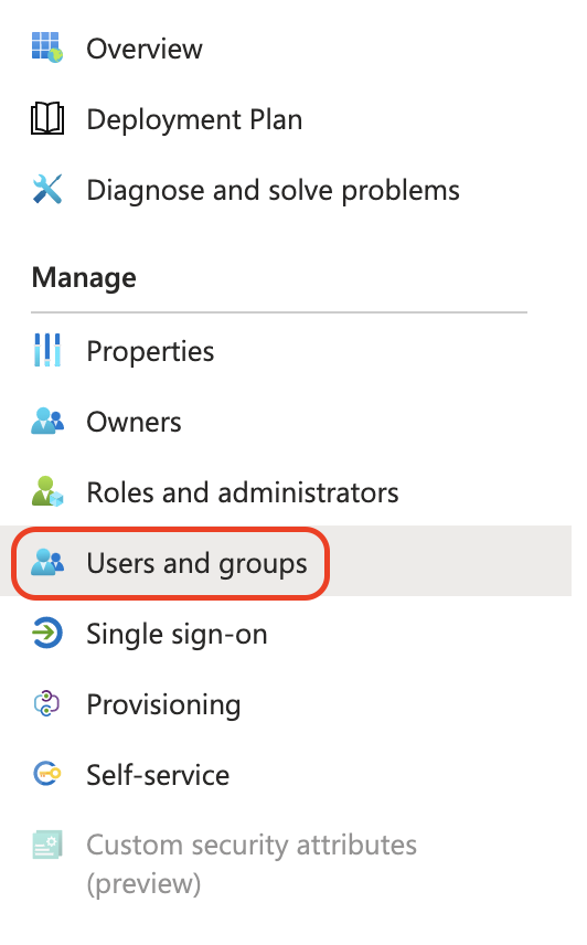 Menu: Users and groups