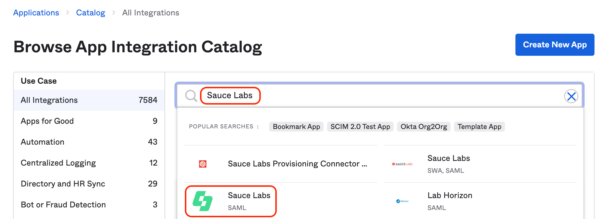 Search For Sauce Labs