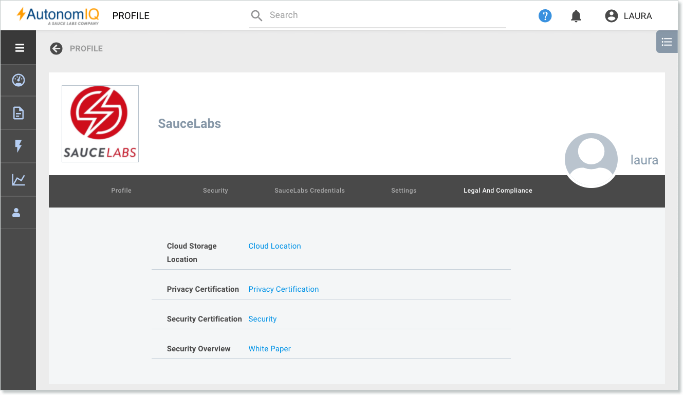 Profile page - Legal and Compliance tab 