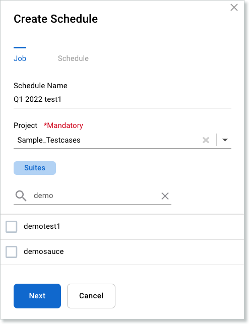 Create Schedule window - Job tab