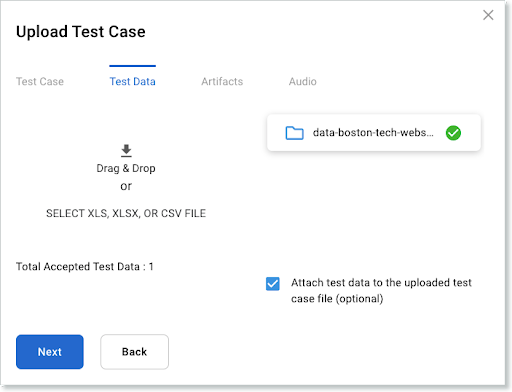 Upload Test Case - Test Data tab