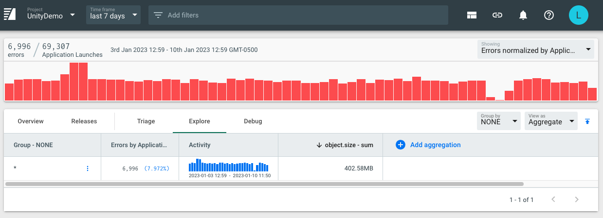 Shows how to review historical storage usage in the Explore View.