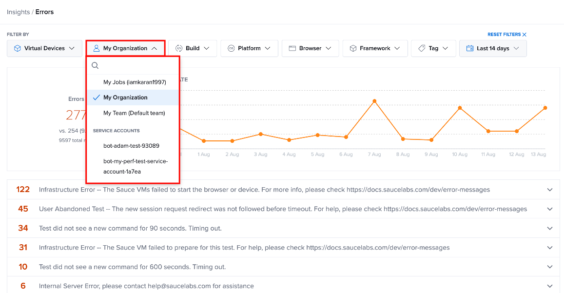 Filter Controls for Error Tracking