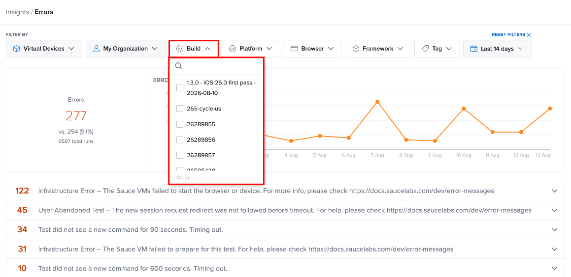 Filter Controls for Error Tracking