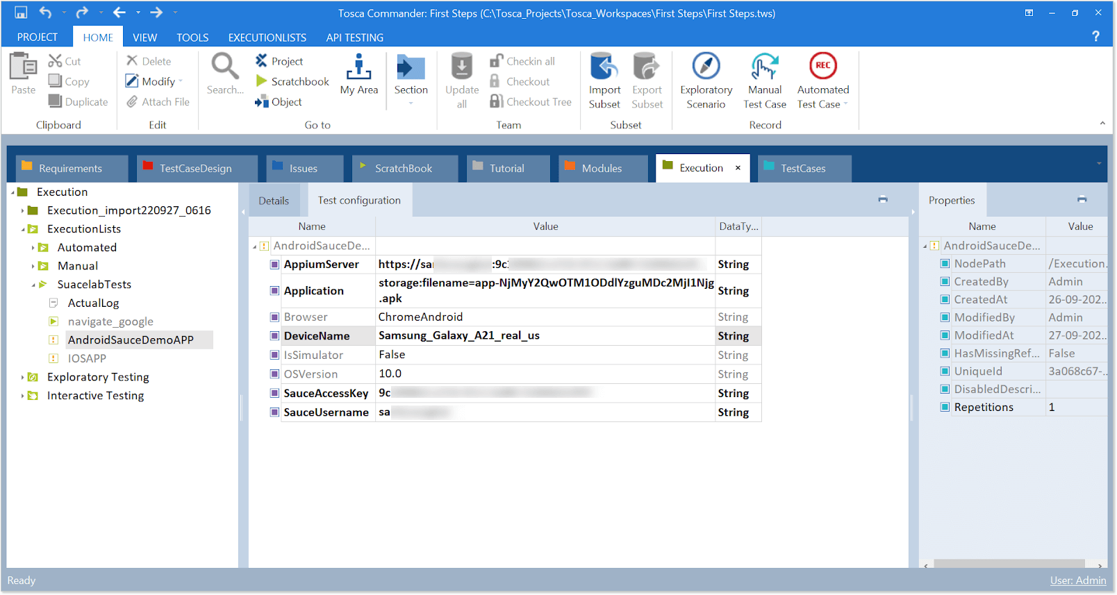 Tosca real device configuration