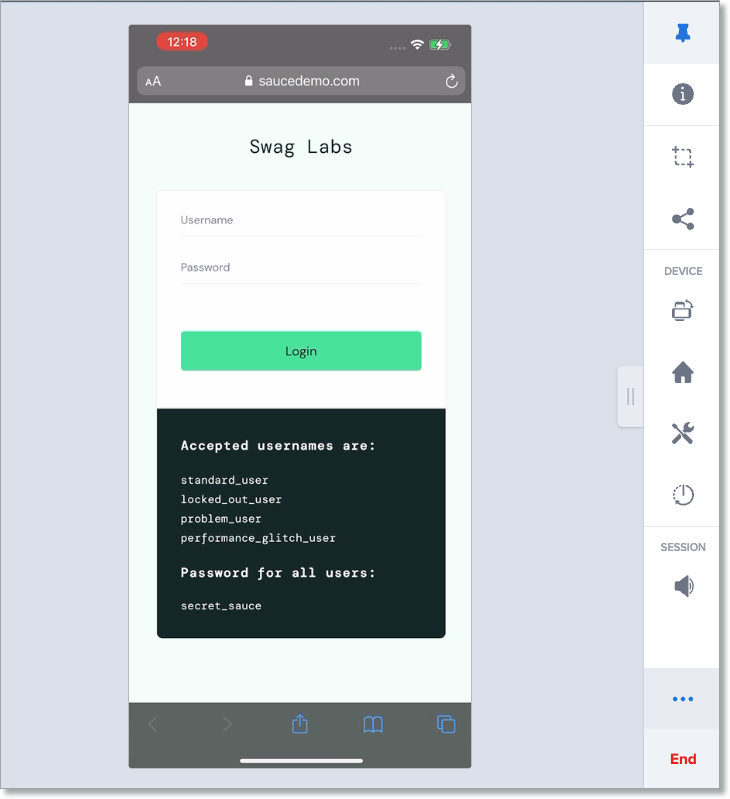 Mobile real device test interface