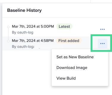 Baseline history options dropdown showing three options