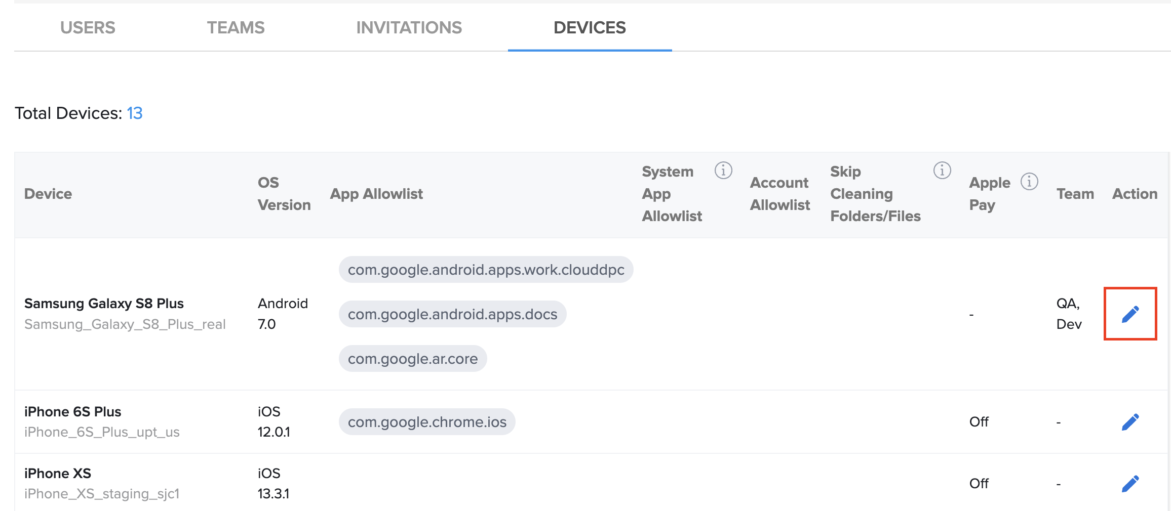 Private device management edit