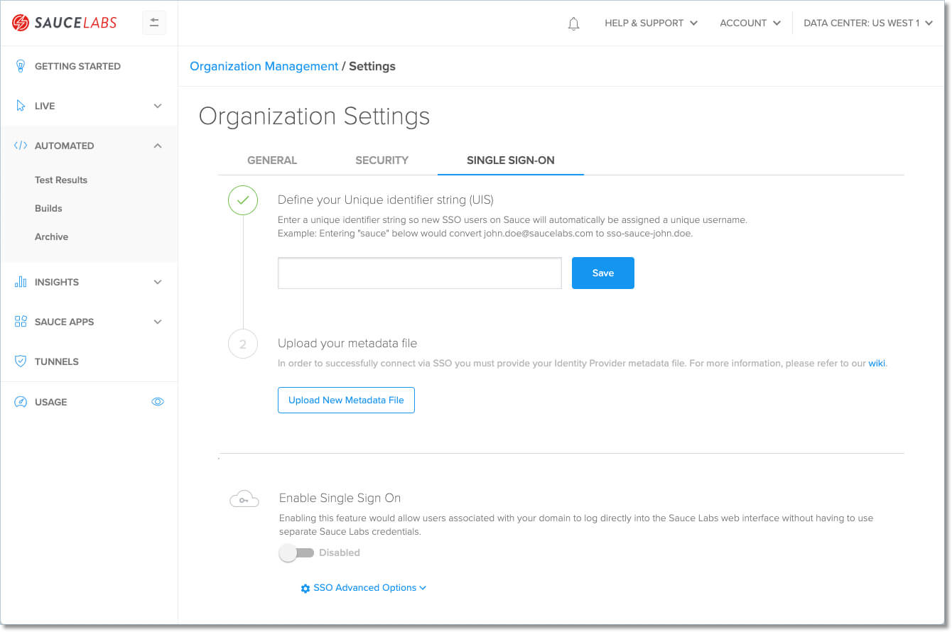 SSO Settings tab