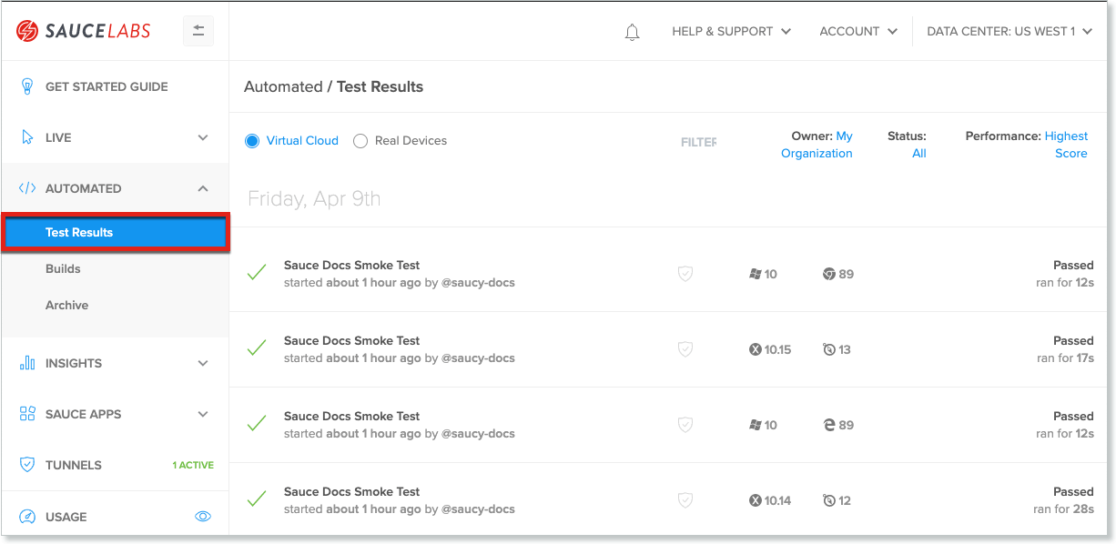 Automated test results navigation