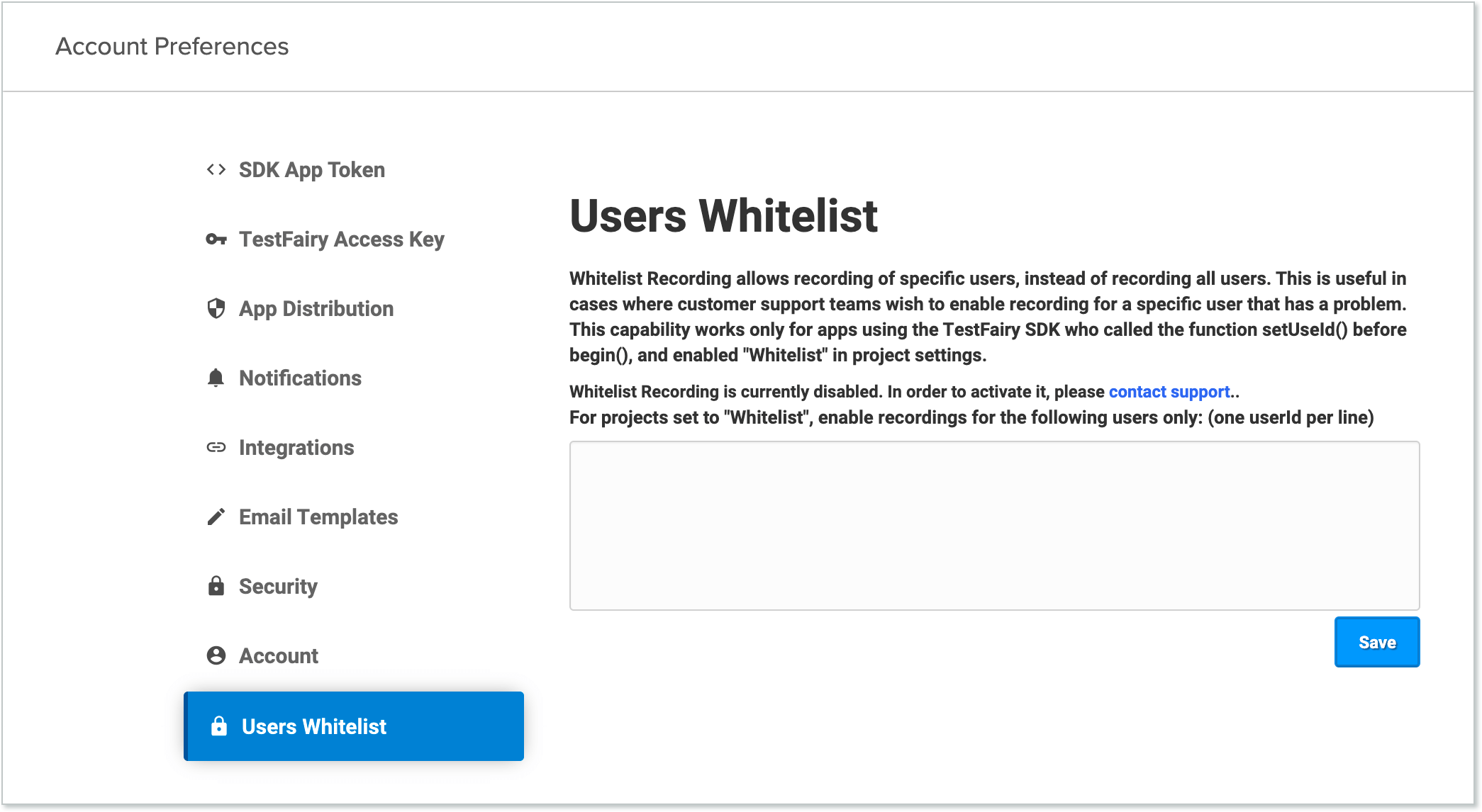 Users Allowlist page