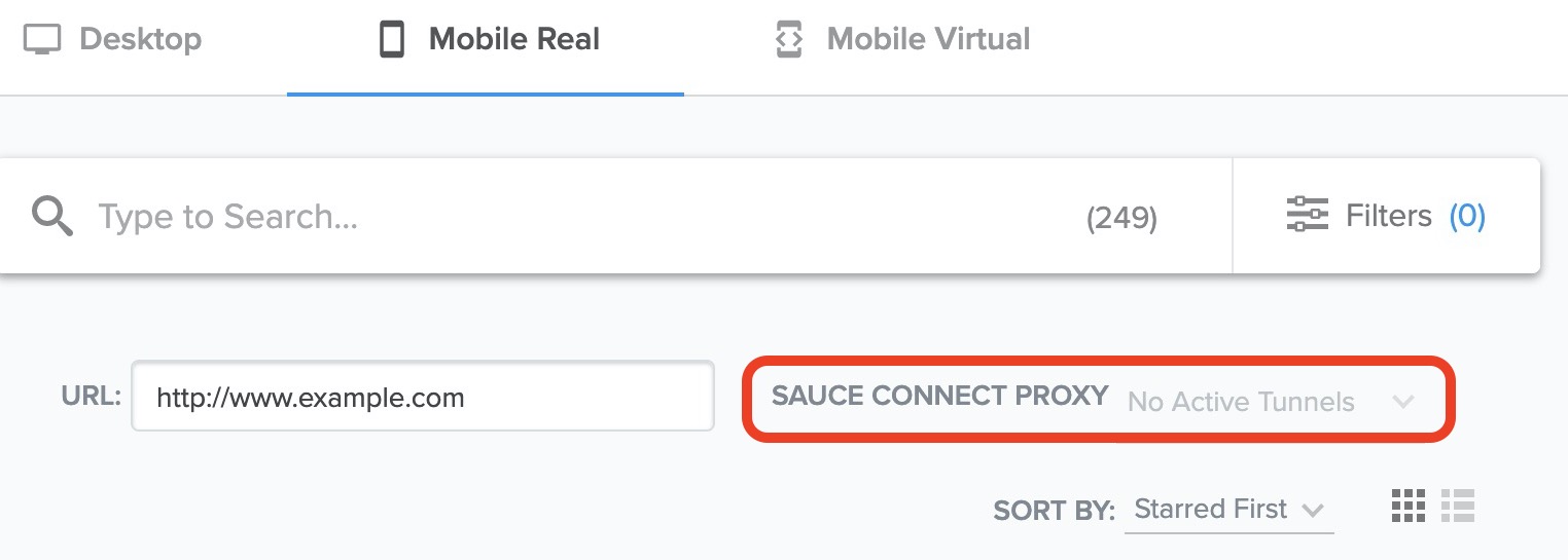 Sauce Connect tunnel dropdown in UI